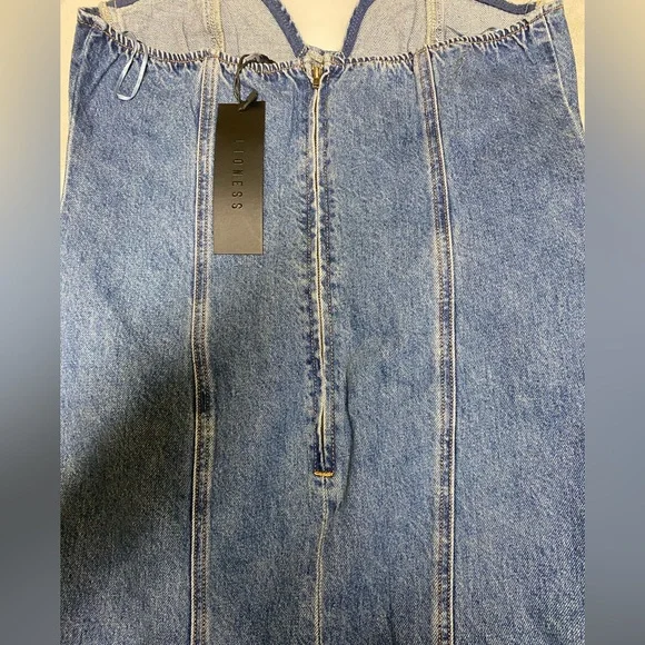 Lioness Strapless Denim Midi Dress in Blue - Picture 10 of 14